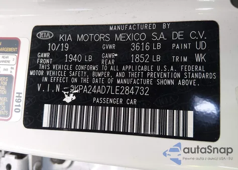 2020 Kia Rio S z USA, uszkodzony, nr VIN 3KPA24AD7LE284732